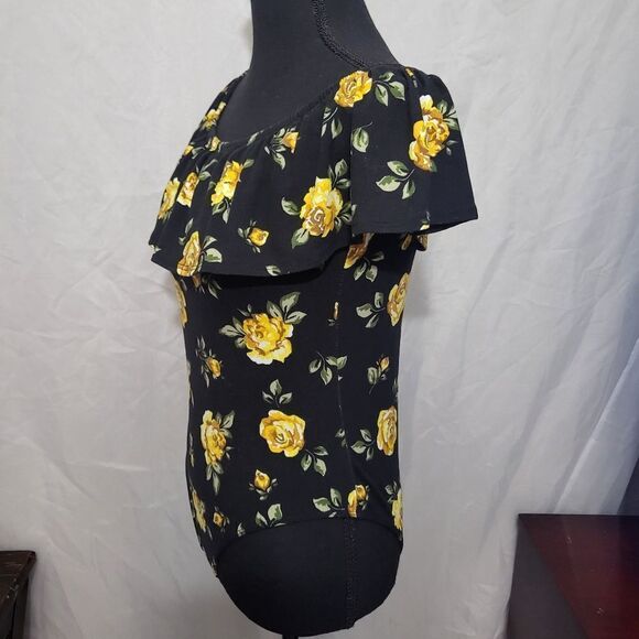 Black and yellow flower print bodysuit - Picture 2 of 7